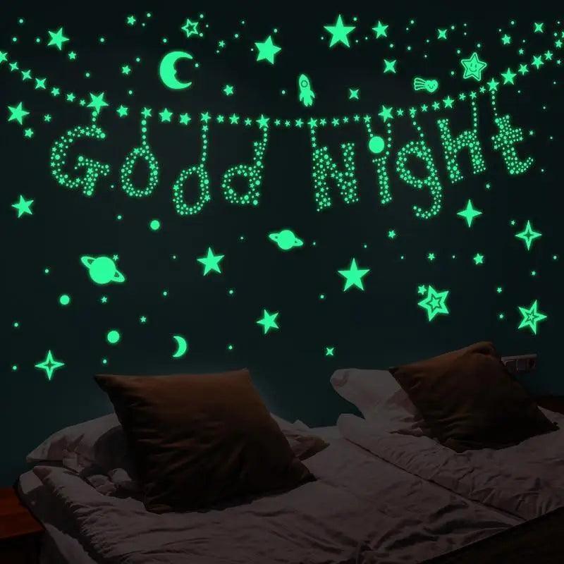 New Elegant Luminous 3D Stars Dots Wall Sticker for Kids Room Bedroom Home Decoration Glow In The Dark Moon Decal