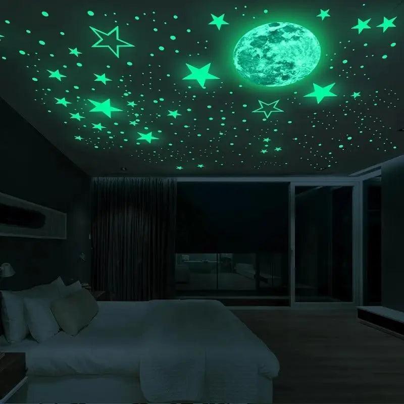 New Elegant Luminous 3D Stars Dots Wall Sticker for Kids Room Bedroom Home Decoration Glow In The Dark Moon Decal