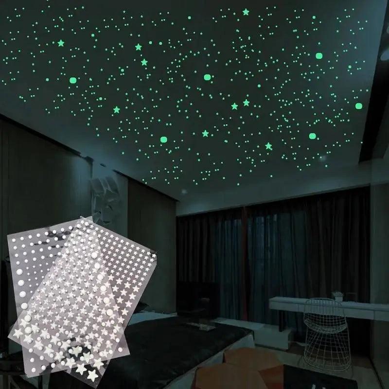 New Elegant Luminous 3D Stars Dots Wall Sticker for Kids Room Bedroom Home Decoration Glow In The Dark Moon Decal