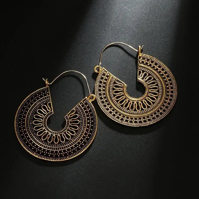 New Elegant Tribal Hoop Metal Earrings Vintage Style Jewelry For Girls And Women Fashion Jewelry - ALLURELATION - 573, Antique earrings, cute earrings, Earings for ladies, earrings, everyday earrings, fashionable earrings, fashionable jewelry, gift earrings, jewelry, luxury earrings, matching jewelry, Metal Earrings for ladies, stylish earrings, trendy earrings, Tribal Hoop earrings - Stevvex.com