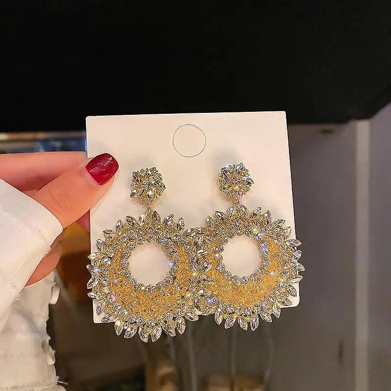 New Ethnic Cubic Zirconia Hoop Fancy Earrings For Women And Girls Fashionable Crystal Earrings For Wedding And Party