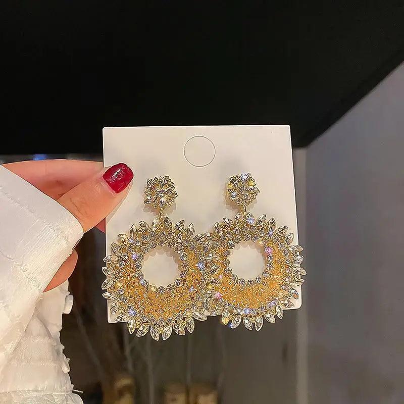 New Ethnic Cubic Zirconia Hoop Fancy Earrings For Women And Girls Fashionable Crystal Earrings For Wedding And Party