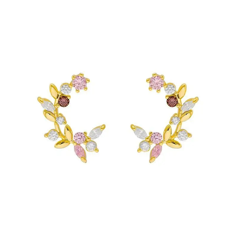 New Exquisite Design Copper Color Zircon Flower Leaf Garland Women Earrings For Women And Girls - Fashionable Jewelry