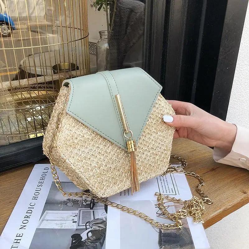 New Famous Mulit Style Straw + leather Handba For Women And Girls New Fashion Summer Bag Handmade Woven Beach Circle