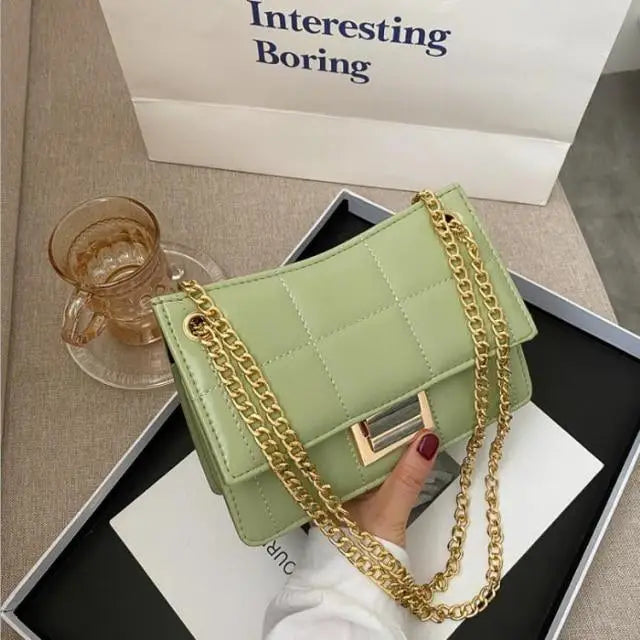 New Fancy Chain Strap Shoulder Bags for Women Summer Fashion Crossbody Bags PU Leather Lady Purses and Handbags - Green