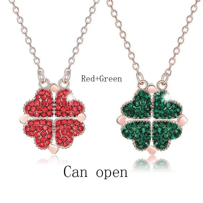 New Fashion Aesthetic Double sided Four Heart Clover Pendant Necklace - Unique Women Jewelry Gift - ALLURELATION - 572, 580, anniversary gift, Christmas gifts, Necklace, Valentine's Day Gift, Women Anniversary gifts, Women birthday gifts, Women jewelry, Women jewelry set - Stevvex.com