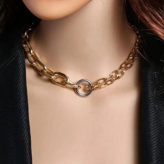 New Fashionable Two Layers Modern Choker Necklace For Women And Girls Shinny Gold Color Necklace Choker Jewelry