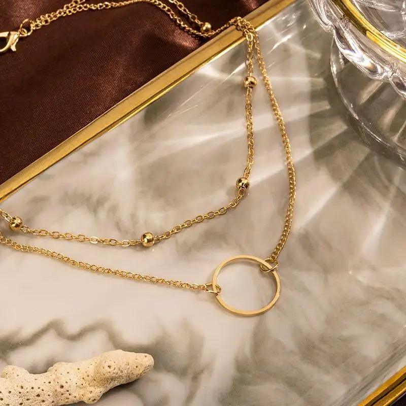 New Fashionable Two Layers Modern Choker Necklace For Women And Girls Shinny Gold Color Necklace Choker Jewelry