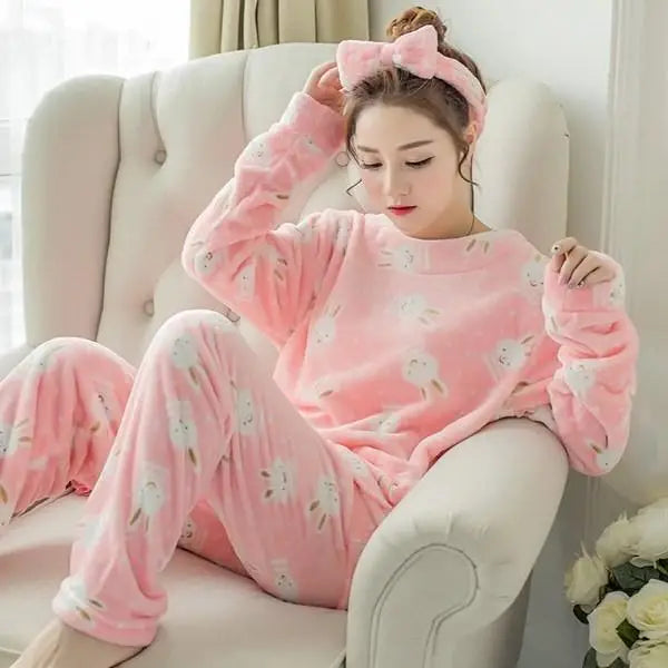 2021 New Flannel Pajamas Nightwear Sleepwear Set Winter Warm Simple Long Sleeve Leisure Pure Color Lovely Women Home Wear Suit - Treko - 2021 pajamas, 2021 trends, birthday gifts, comfortable pajamas, fashion 2021, fashionable pajamas, new trend 2021, pajamas, pajamas 2021, pajamas for women, pajamas set, trends 2021, trendy pajamas, trendy pajamas 2021, trendy pajamas for women, winter pajamas, winter pajamas 2021, winter women pajamas, women pajamas- Stevvex.com