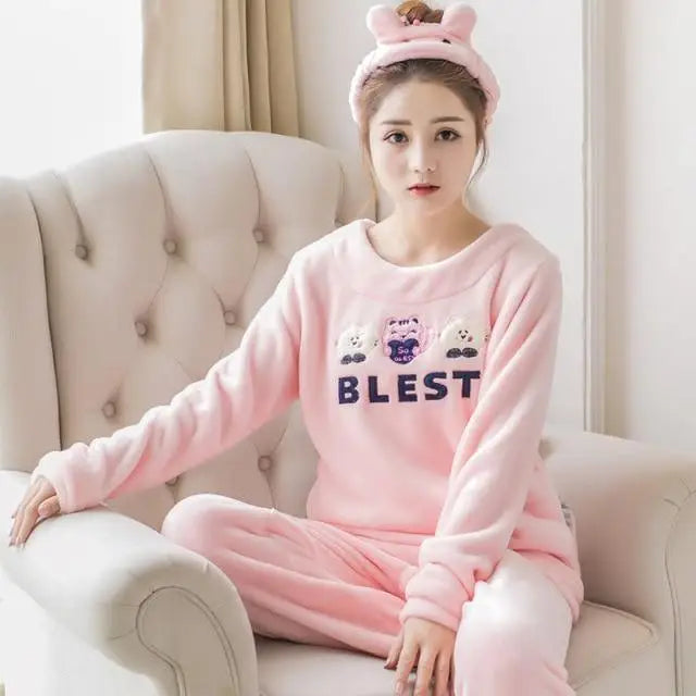 2021 New Flannel Pajamas Nightwear Sleepwear Set Winter Warm Simple Long Sleeve Leisure Pure Color Lovely Women Home Wear Suit - Treko - 2021 pajamas, 2021 trends, birthday gifts, comfortable pajamas, fashion 2021, fashionable pajamas, new trend 2021, pajamas, pajamas 2021, pajamas for women, pajamas set, trends 2021, trendy pajamas, trendy pajamas 2021, trendy pajamas for women, winter pajamas, winter pajamas 2021, winter women pajamas, women pajamas- Stevvex.com