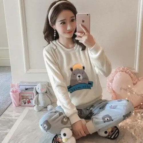 2021 New Flannel Pajamas Nightwear Sleepwear Set Winter Warm Simple Long Sleeve Leisure Pure Color Lovely Women Home Wear Suit - Treko - 2021 pajamas, 2021 trends, birthday gifts, comfortable pajamas, fashion 2021, fashionable pajamas, new trend 2021, pajamas, pajamas 2021, pajamas for women, pajamas set, trends 2021, trendy pajamas, trendy pajamas 2021, trendy pajamas for women, winter pajamas, winter pajamas 2021, winter women pajamas, women pajamas- Stevvex.com