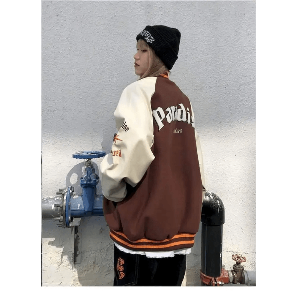 New Free Style Woman Jacket Hip Hop Furry Bone Patchwork Color Block Jackets Mens Streetwear Men Baseball Coats Unisex