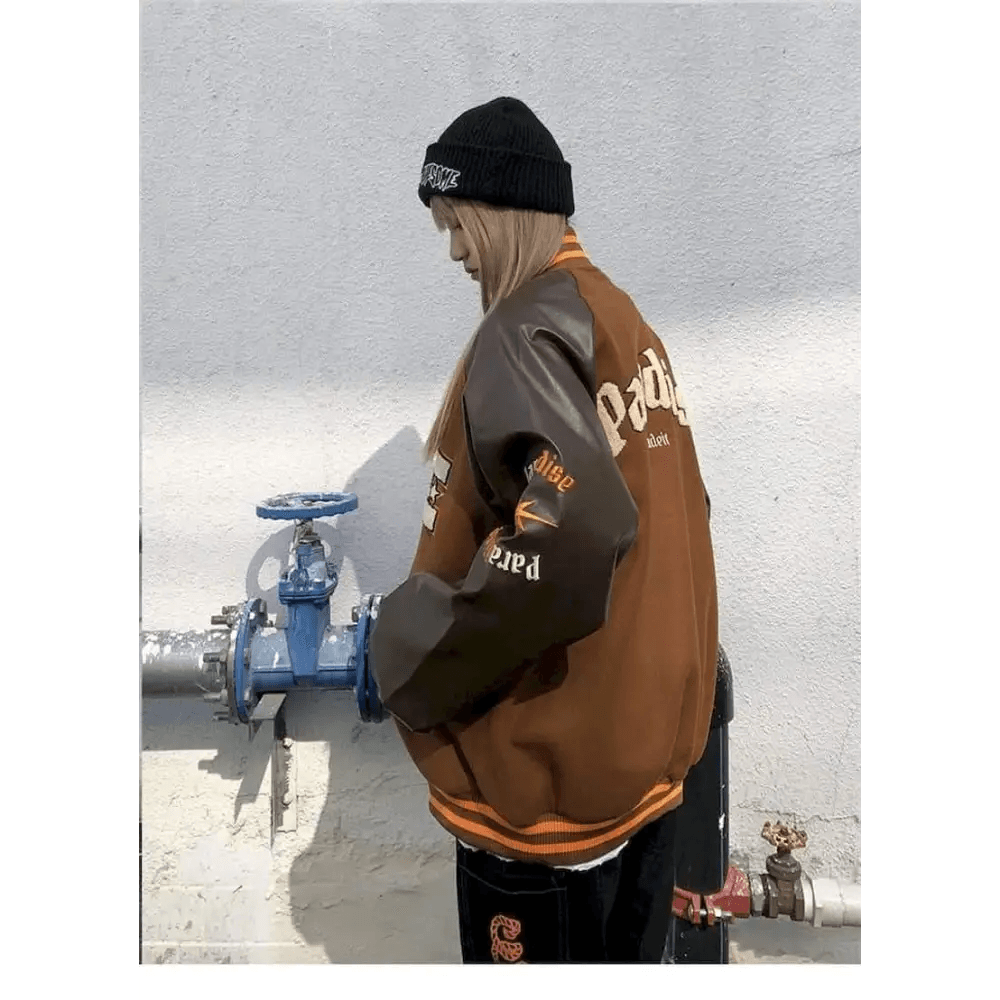 New Free Style Woman Jacket Hip Hop Furry Bone Patchwork Color Block Jackets Mens Streetwear Men Baseball Coats Unisex