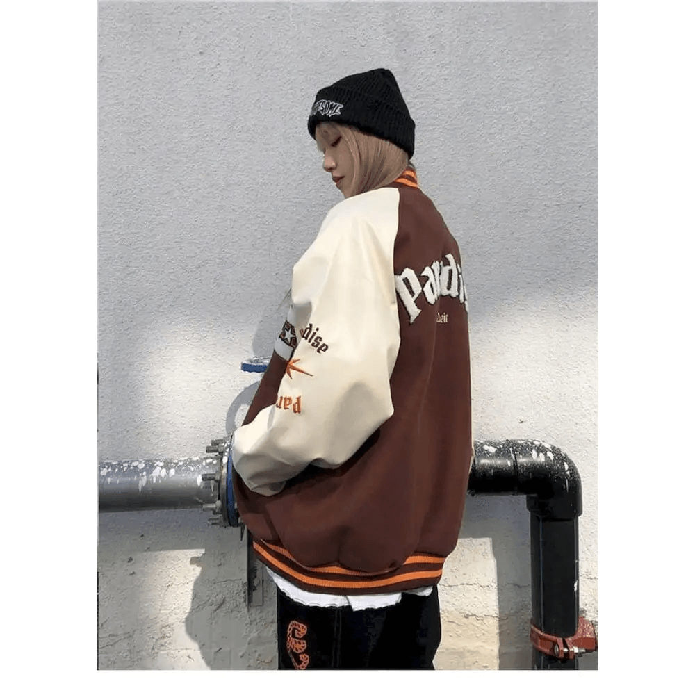 New Free Style Woman Jacket Hip Hop Furry Bone Patchwork Color Block Jackets Mens Streetwear Men Baseball Coats Unisex