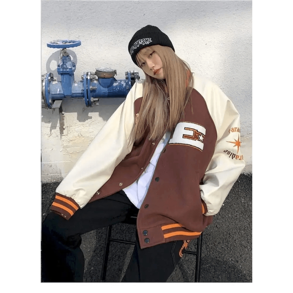 New Free Style Woman Jacket Hip Hop Furry Bone Patchwork Color Block Jackets Mens Streetwear Men Baseball Coats Unisex