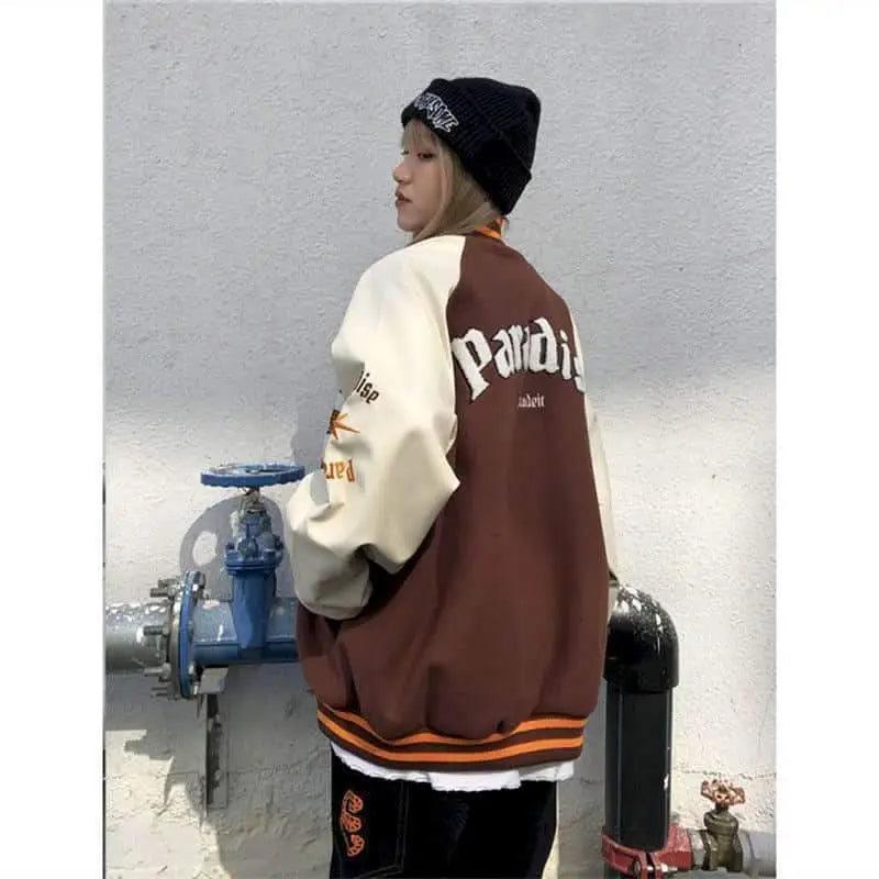 New Free Style Woman Jacket Hip Hop Furry Bone Patchwork Color Block Jackets Mens Streetwear Men Baseball Coats Unisex