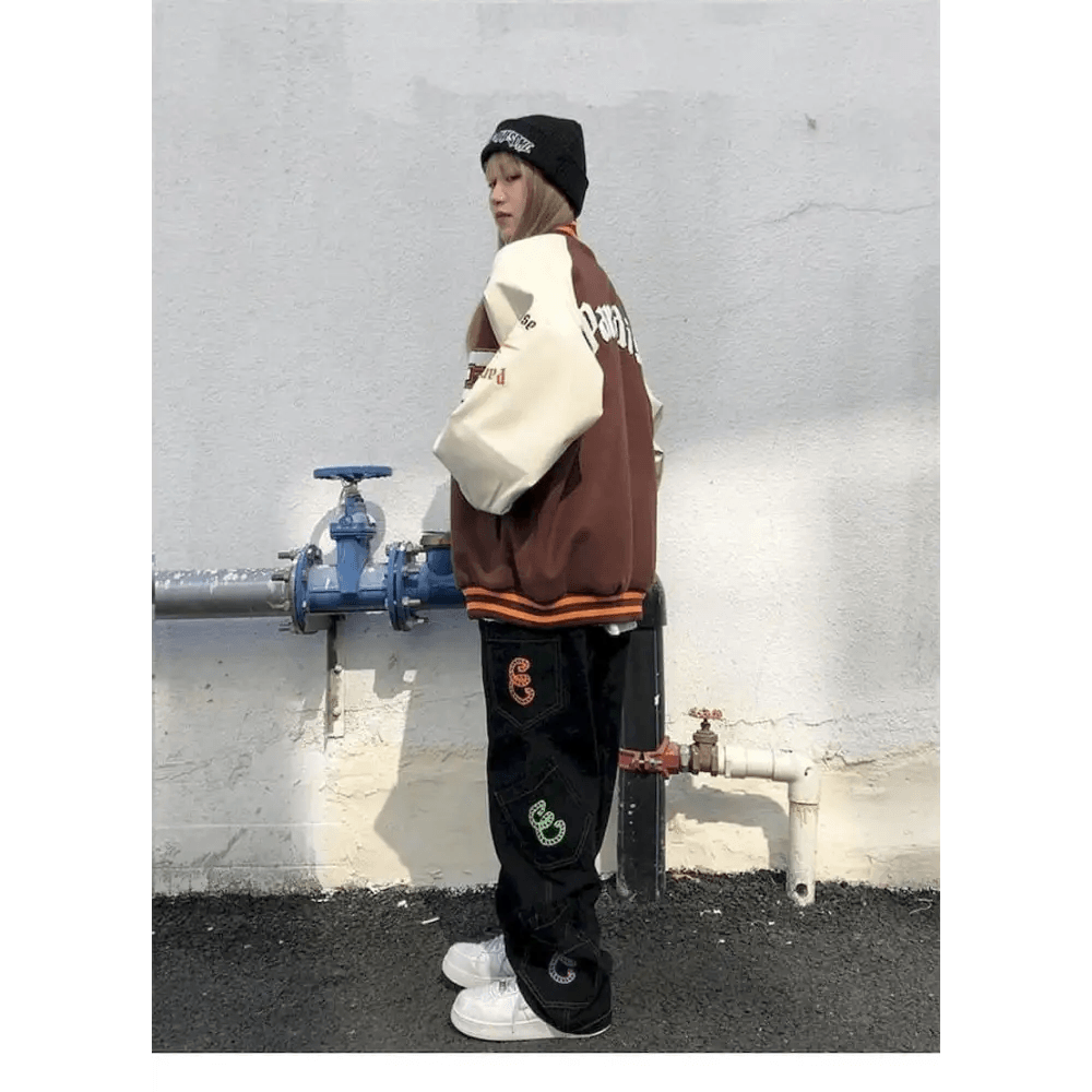 New Free Style Woman Jacket Hip Hop Furry Bone Patchwork Color Block Jackets Mens Streetwear Men Baseball Coats Unisex