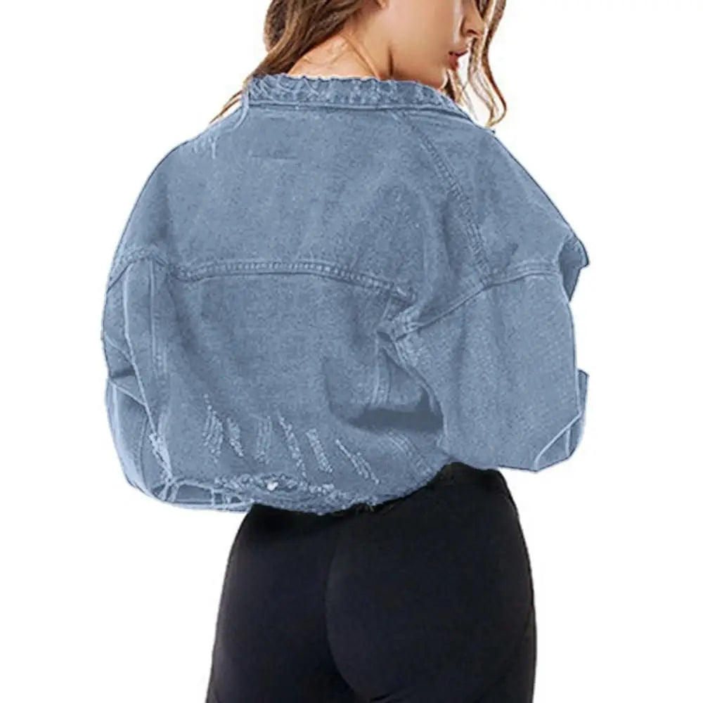 New Incredible Spring Women Sexy Ripped Denim Jackets Vintage Casual Short Jean Jacket Puff Sleeve Winter Female Coat