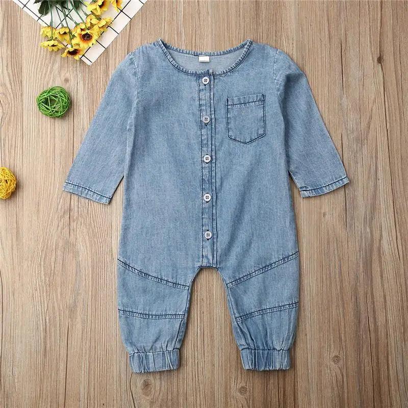 New Infant Kid Baby Girl Boy Clothes Soft Denim Romper Play suit Jumpsuit Outfits 0-24M - STEVVEX Baby - baby, baby birthday clothes, baby boy clothing, baby boy jumpsuits, baby clothing, baby fashion clothing, baby gifts, baby girl dresses, baby items, baby products, baby rompers, baby suits, baby winter clothing, gifts for birthday, kids clothing - Stevvex.com