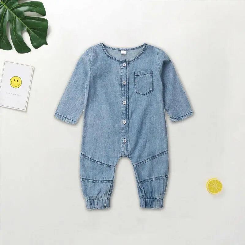 New Infant Kid Baby Girl Boy Clothes Soft Denim Romper Play suit Jumpsuit Outfits 0-24M - STEVVEX Baby - baby, baby birthday clothes, baby boy clothing, baby boy jumpsuits, baby clothing, baby fashion clothing, baby gifts, baby girl dresses, baby items, baby products, baby rompers, baby suits, baby winter clothing, gifts for birthday, kids clothing - Stevvex.com