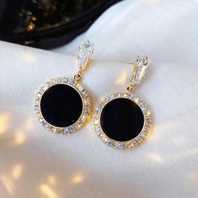 New Luxury Black Round Rhinestone Earrings for Women - Fashion Women Jewelry Earrings for Weddings Party - ALLURELATION - 573, Aesthetic Jewelry, Best Selling Earrings, Best Selling Jewelry, Bohemian Earrings, Cute Earrings, Dangle Earrings, earrings, Fashion Earrings, Fashion Jewelry, Gifts for women, jewelry, Retro Jewelry, Wedding Jewelry, women Earrings, women Fashion earrings - Stevvex.com