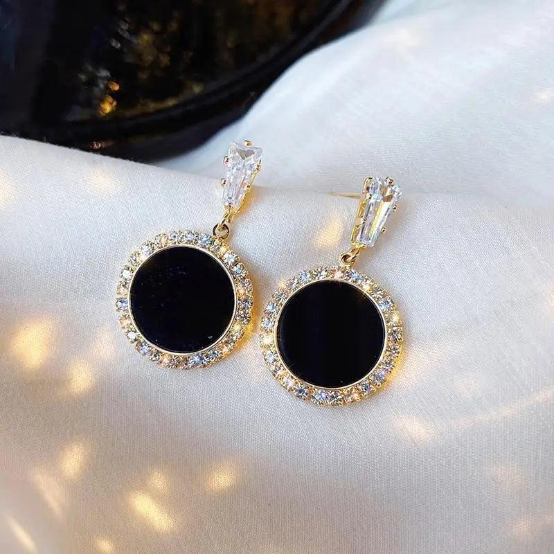 New Luxury Black Round Rhinestone Earrings for Women - Fashion Women Jewelry Earrings for Weddings Party - ALLURELATION - 573, Aesthetic Jewelry, Best Selling Earrings, Best Selling Jewelry, Bohemian Earrings, Cute Earrings, Dangle Earrings, earrings, Fashion Earrings, Fashion Jewelry, Gifts for women, jewelry, Retro Jewelry, Wedding Jewelry, women Earrings, women Fashion earrings - Stevvex.com