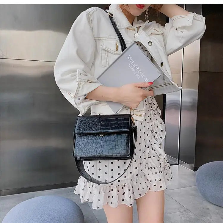 New Luxury Brand Female Flip Square Bag Top Quality Leather Women’s Designer Handbag Crocodile Pattern Shoulder