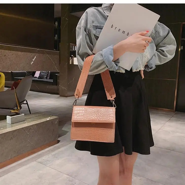 New Luxury Brand Female Flip Square Bag Top Quality Leather Women’s Designer Handbag Crocodile Pattern Shoulder