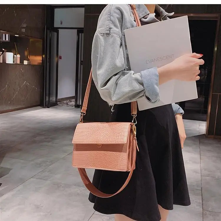 New Luxury Brand Female Flip Square Bag Top Quality Leather Women’s Designer Handbag Crocodile Pattern Shoulder