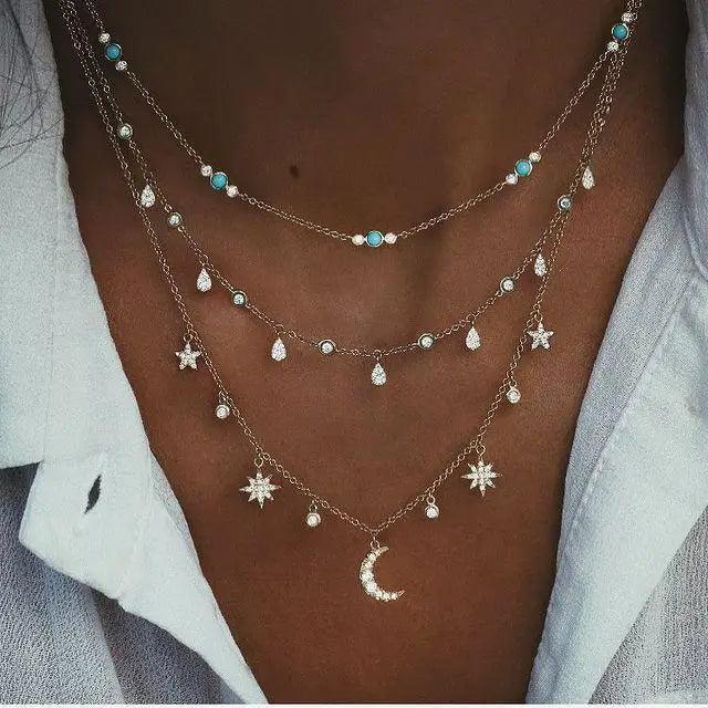 New Luxury Fashion Gold Crystal Stars Pendant Necklaces For Women Necklace - 2021 Trending Bohemian Jewelry Wedding