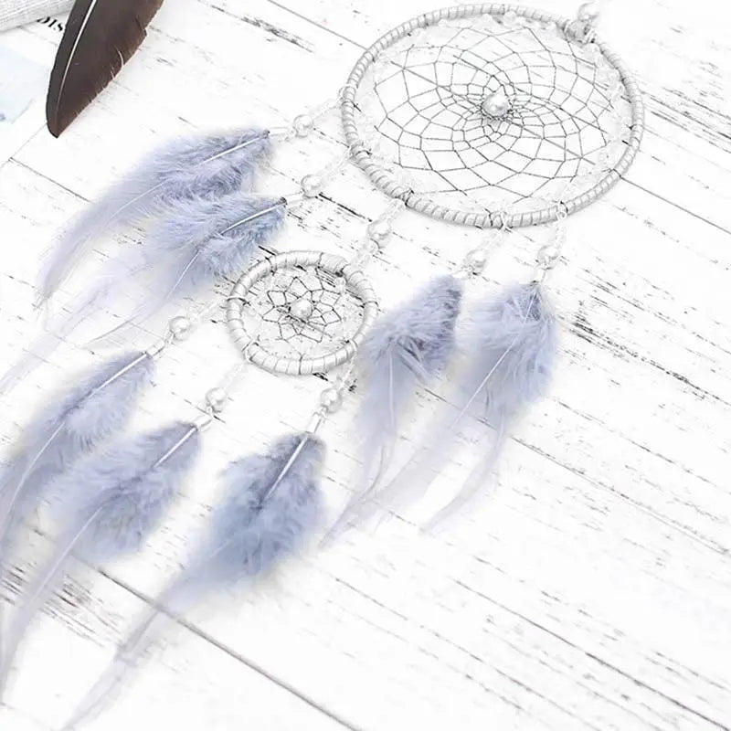 New Luxury Original Silver Gray Dream Catcher 2 Ring Feather Hanging Art Gifts To Bestie Friends Creative Valentine’s