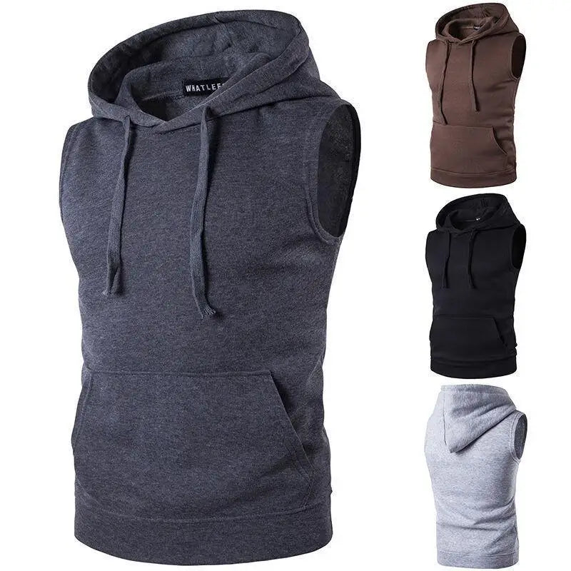 New 2021 Men's Solid Sleeveless Hoodie Sweatshirt Casual Loose Drawstring Tops with Pockets Autumn Winter - Treko - Casual Tracksuit, Cool Fashion, Cool Hoodies, Hoodies, Jaket Hoodies, Loose Hoodies, Luxury Hoodies, Male Fashion, men fashion, Men Hoodies, Modern Hoodies, Multi Pockets Hoodies, New Hoodies, Stylish Hoodies, Zipper Hooded- Stevvex.com