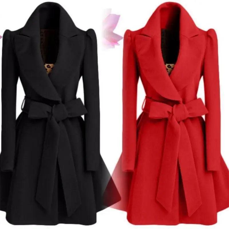 New Popular Women’s Woolen Windbreaker Overcoat Jacket Coats Red XL Autumn And Winter Long Windbreaker Overcoat