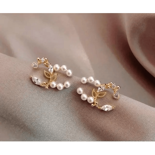 New Precious Round Heart Gold Pearl Earrings For Women And Girls Fashion - Female Sparkling Wedding Jewelry - 8