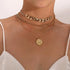 New Sizzling Gold Coin Layered Chain Necklace For Women And Girls Stylish Pearl Moon Choker Collar butterfly Necklace