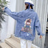 New Sizzling Women’s Denim Jacket Fashionable Streetwear Letter Stylish Chic Printed Ripped Holes Jean Patchwork