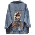 New Sizzling Women’s Denim Jacket Fashionable Streetwear Letter Stylish Chic Printed Ripped Holes Jean Patchwork