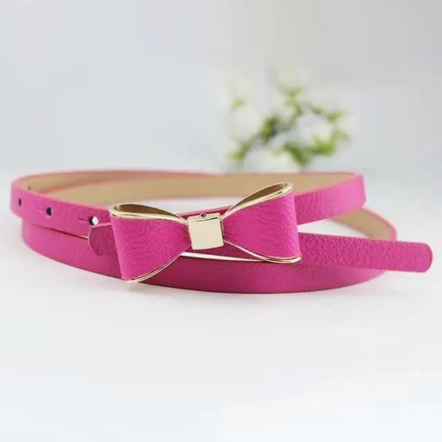 New Slim PU Leather Fashion Bow Waist Belt For Women Casual Dress Retro Design Women Waistband - Pink - STIL3797NBCVM