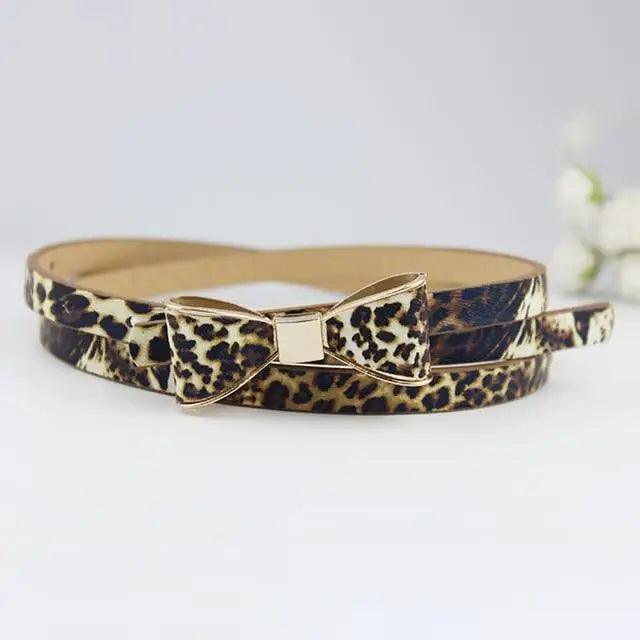 New Slim PU Leather Fashion Bow Waist Belt For Women Casual Dress Retro Design Women Waistband - Leopard - STIL3797NBCVM