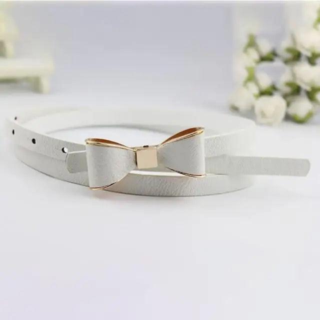 New Slim PU Leather Fashion Bow Waist Belt For Women Casual Dress Retro Design Women Waistband - White - STIL3797NBCVM