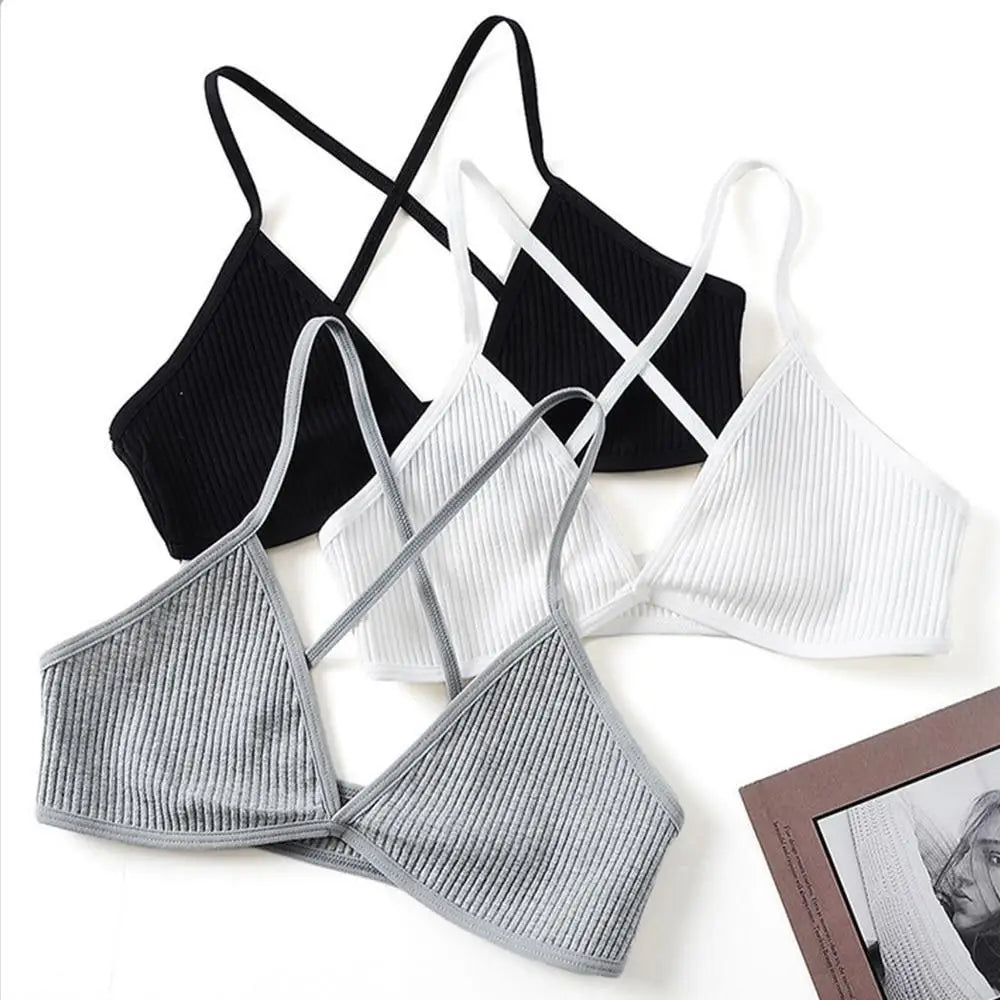 New Soft Comfortable Cotton Bras For Women Thin French Style Bras Deep V Triangle Cup Cross Beauty Back Bra Small size