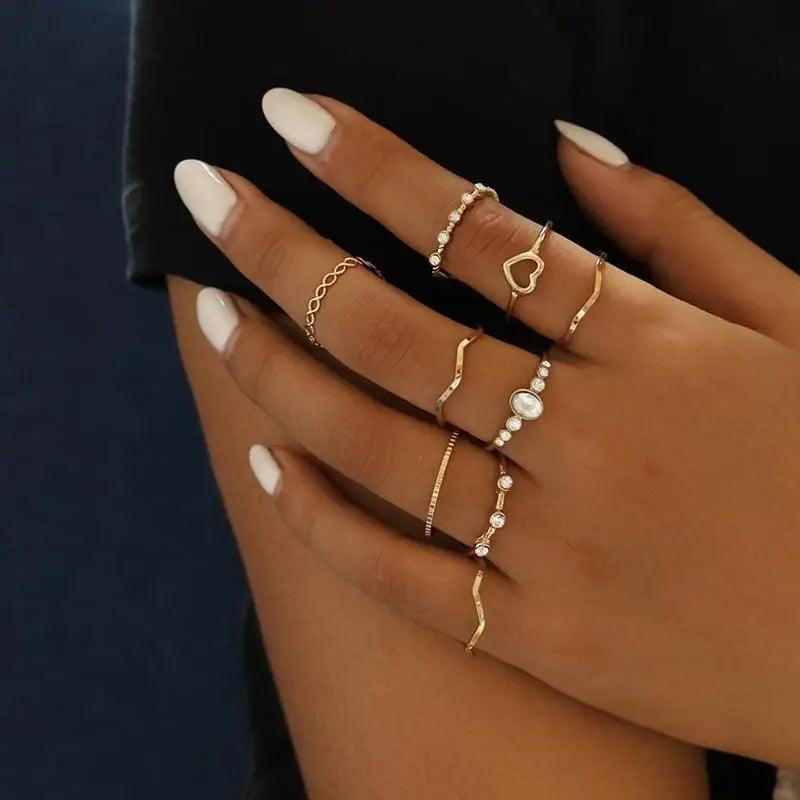 New Sparkling Midi Round Twist Weave Ring Set For Women And Girls - Elegant Classic Knuckle Finger Female Rings