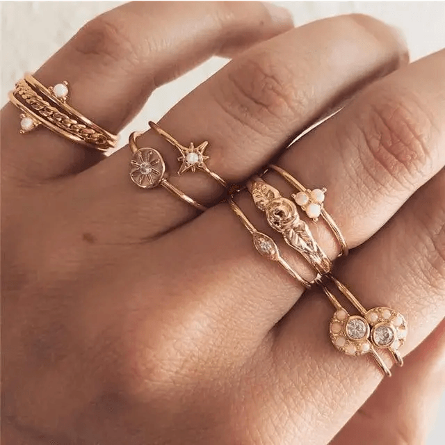 New Sparkling Midi Round Twist Weave Ring Set For Women And Girls - Elegant Classic Knuckle Finger Female Rings - 10