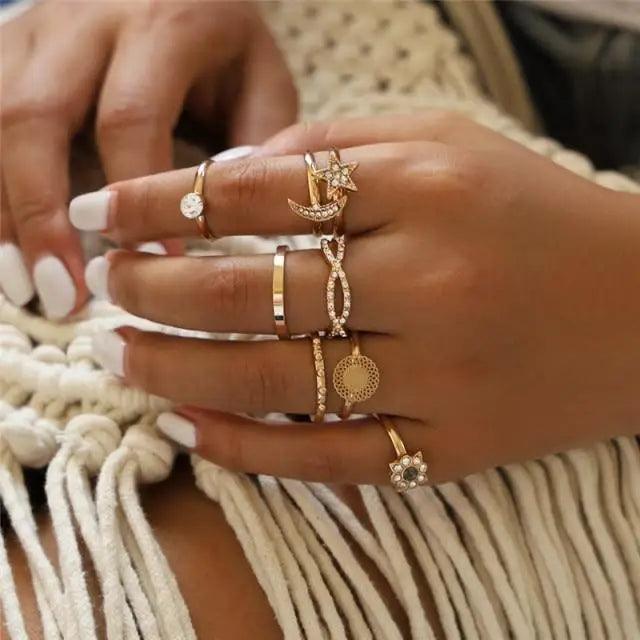 New Sparkling Midi Round Twist Weave Ring Set For Women And Girls - Elegant Classic Knuckle Finger Female Rings - 13