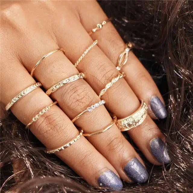 New Sparkling Midi Round Twist Weave Ring Set For Women And Girls - Elegant Classic Knuckle Finger Female Rings - 6