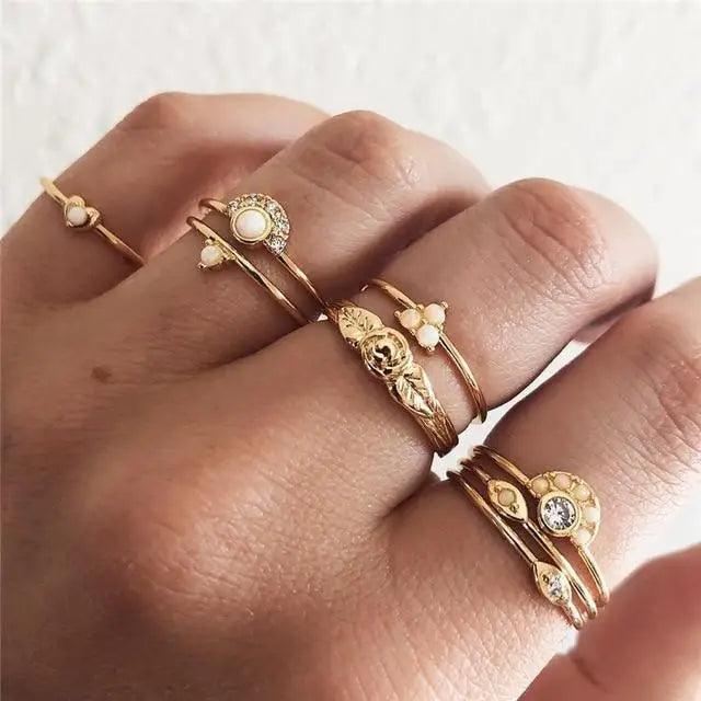 New Sparkling Midi Round Twist Weave Ring Set For Women And Girls - Elegant Classic Knuckle Finger Female Rings - 8