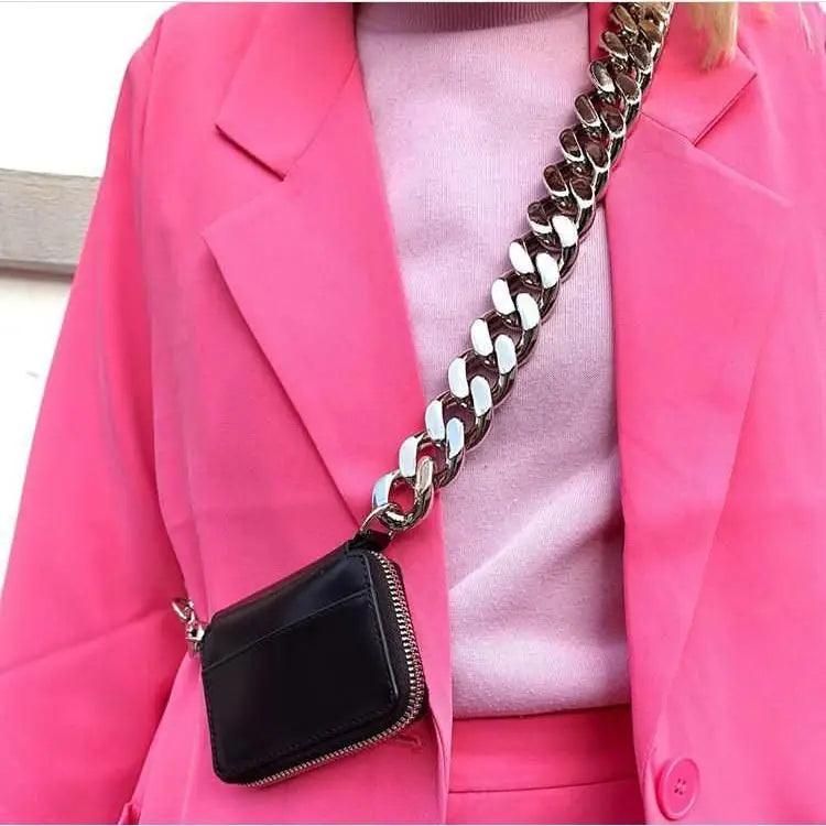 New Sparkling Thick Metal Chain Shoulder Bag Bike Wallet Mini Bag Coin Purse. Fashionable Women Pack Leather Crossbody