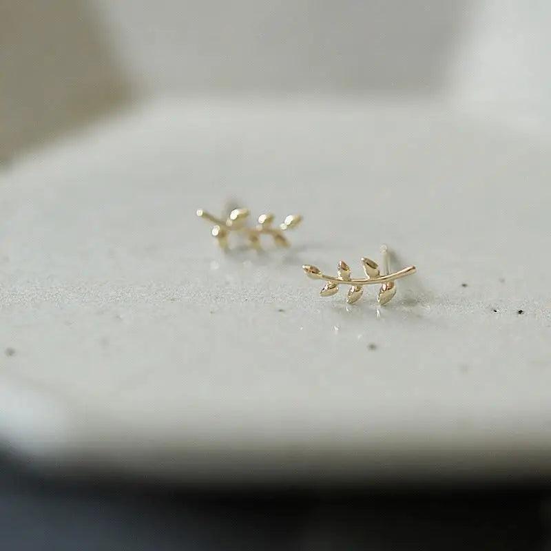 New Sterling Silver 14k Gold Earrings For Women And Girls Simple Sweet Olive Branch Leaf Earrings - Cute Student