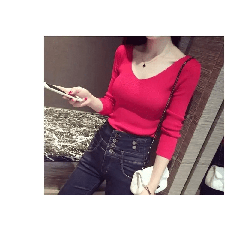 New Stunning Autumn V Neck Sweater Knitted Fashion Womens Sweaters Winter Tops For Women And Girls Pullover Jumper