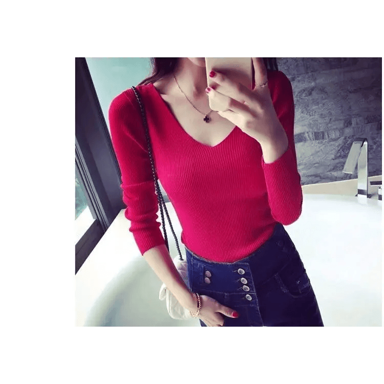 New Stunning Autumn V Neck Sweater Knitted Fashion Womens Sweaters Winter Tops For Women And Girls Pullover Jumper